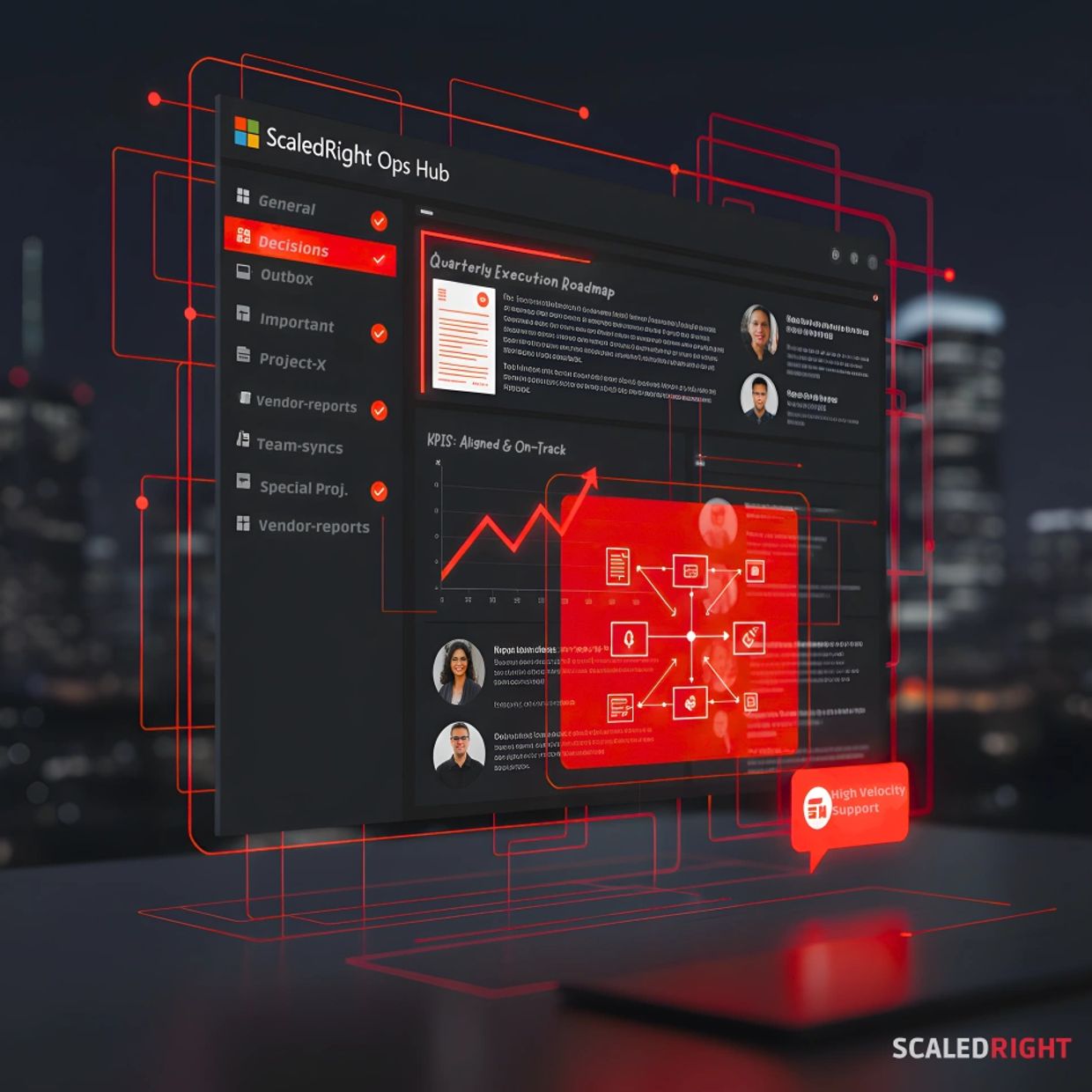 ScaledRight Ops Hub dashboard for KPI tracking and execution in Microsoft Teams.