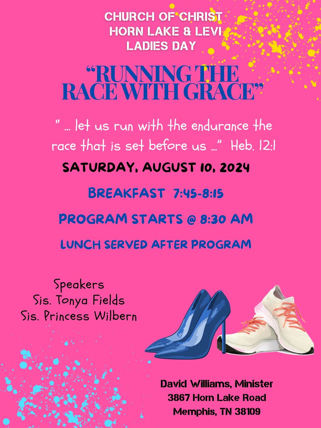 Flyer for Church of Christ Horn Lake &amp; Levi Ladies Day event on August 10, 2024.
