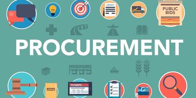 Graphic illustration of procurement with icons and text.