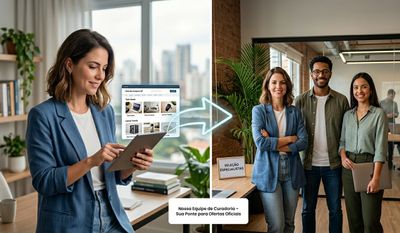 Woman using tablet transitions to a confident team in a modern office.