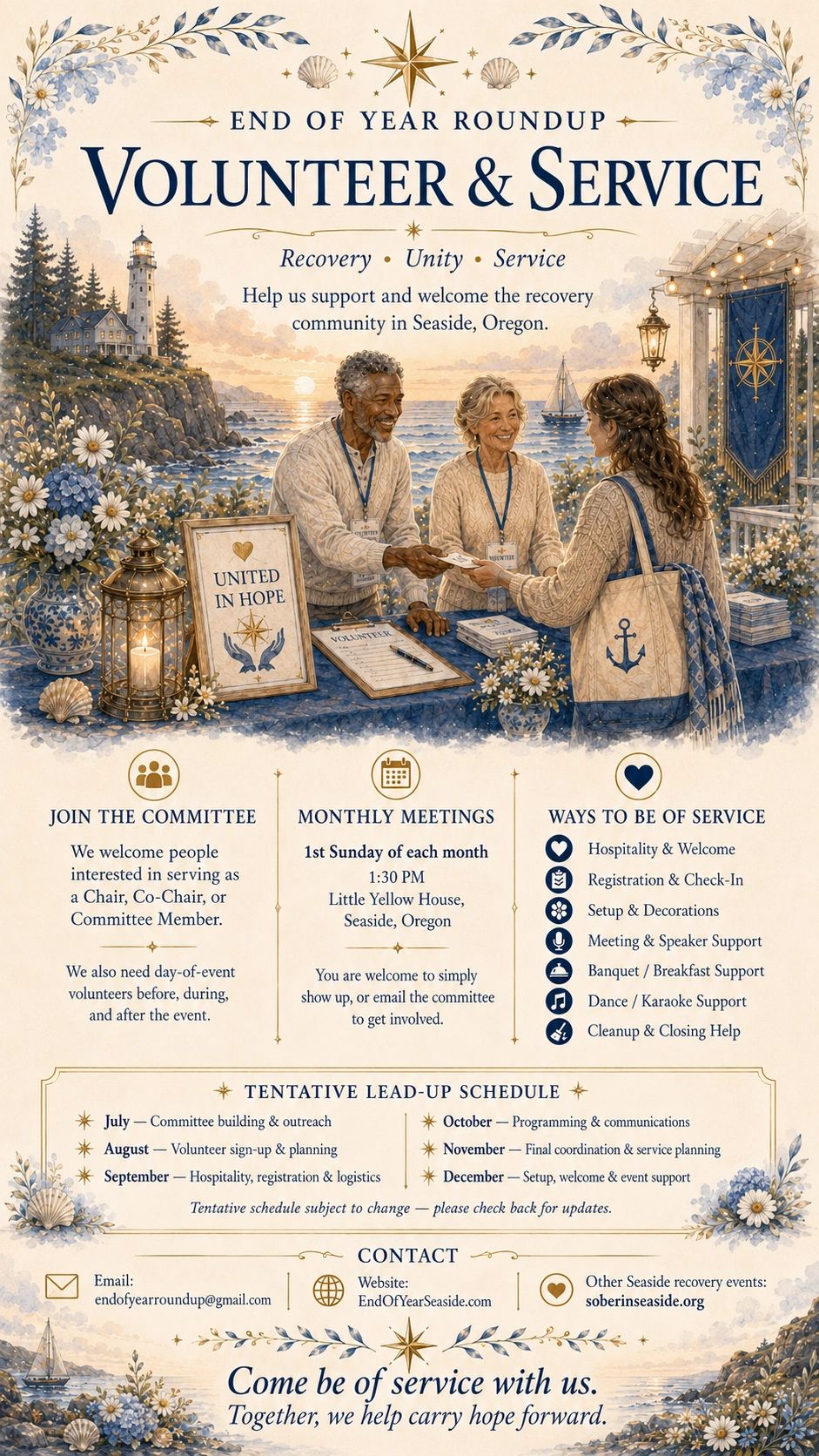 Volunteer &amp; Service event promoting recovery and unity in Seaside, Oregon.