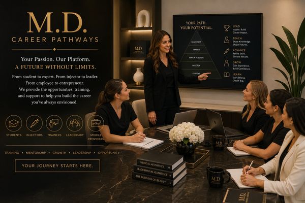 A professional woman presenting career pathways in a meeting with four attentive colleagues.