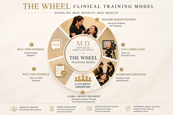 Infographic of a clinical training model called The Wheel for medical aesthetics.