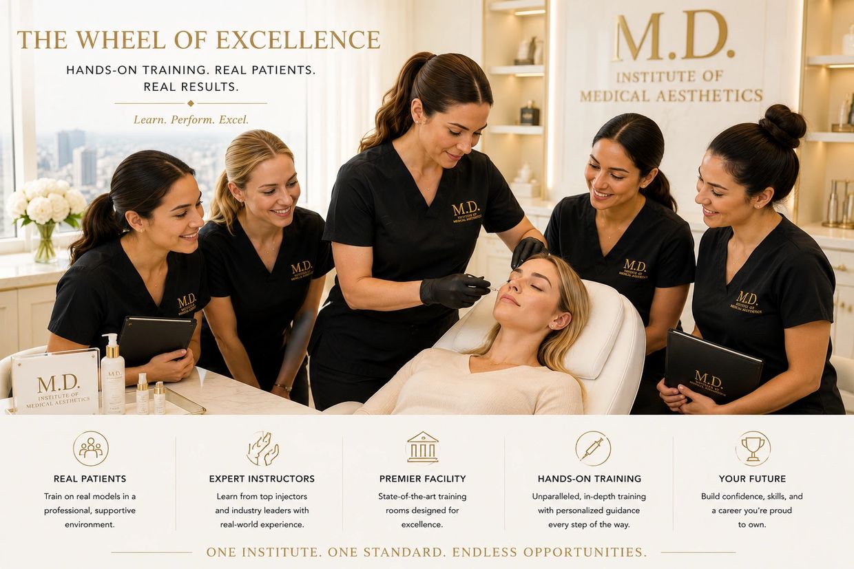 Medical aesthetics training with real patients and expert instructors at M.D. Institute.