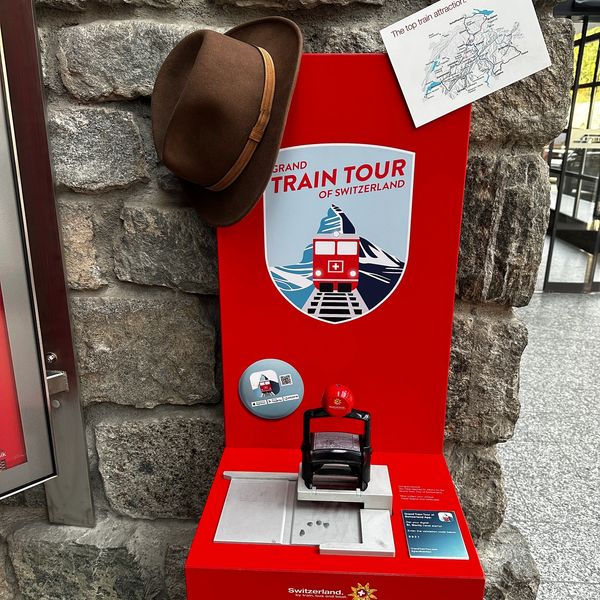 Grand Train Tour of Switzerland's "passport" stamping station in St. Moritz.
