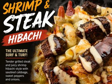 Garlic Shrimp and Sizzling Steak 