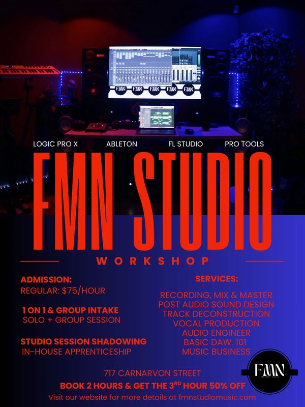 Learn recording, producing, mixing, and mastering
$75/hour | 1-on-1 and group sessions available.
