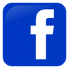 Facebook logo with white 'f' on blue background.