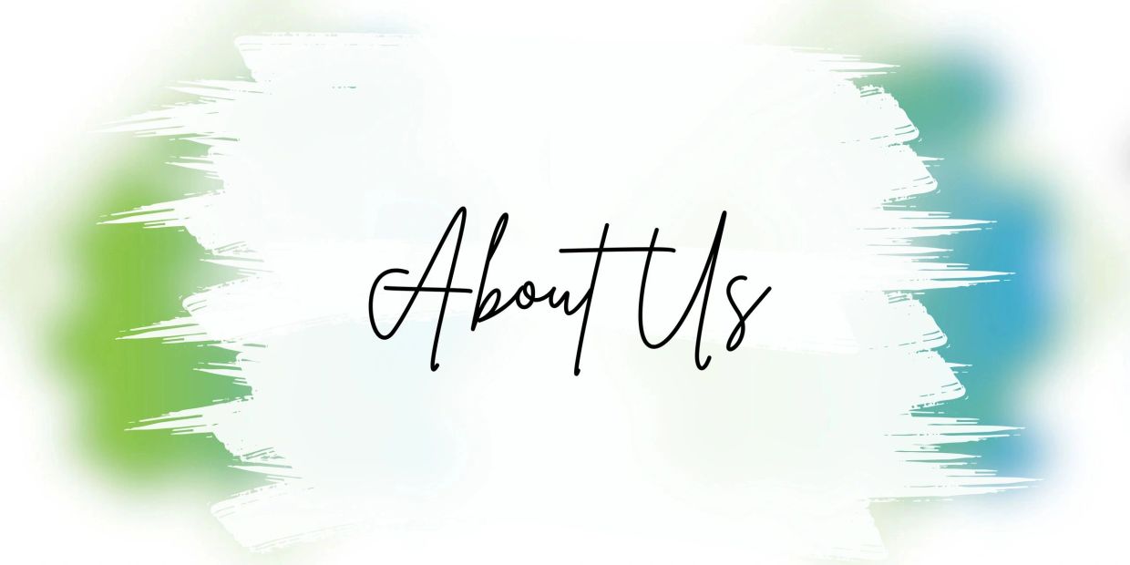 Artistic text reading 'About Us'.
