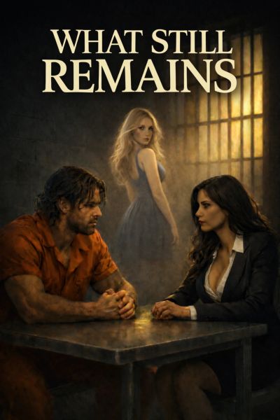 Three intense characters in a dimly lit interrogation room under the title 'What Still Remains'.