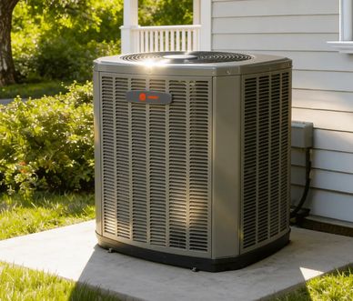 Outdoor air conditioning unit next to a house.