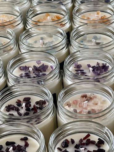 Candles with gemstones for housewarming gift ideas