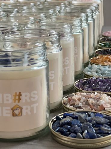 Candles and gemstones for housewarming gift ideas