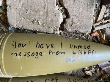 mortar signed by NAFO sent to russia