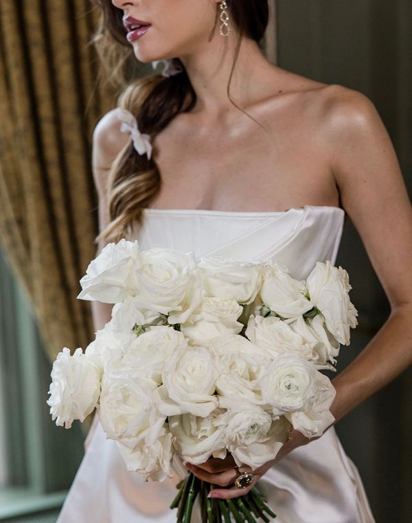 White roses bridal bouquet