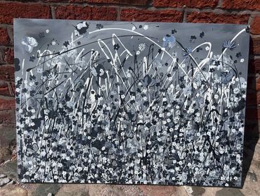 black-and-white abstract inspired by the timeless beauty of cottage garden blooms