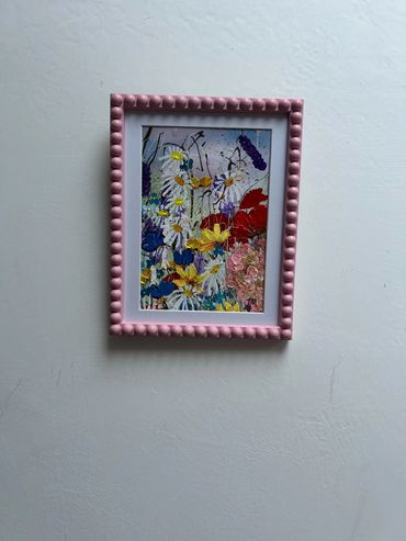 lively yellows, bold reds, calming blues, and soft pastel florals, this original artwork