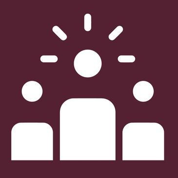 Three stylized figures with one central figure highlighted.
