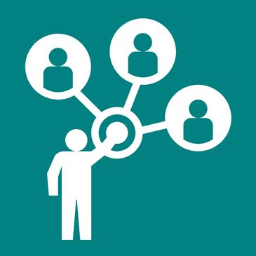 Person connecting with three others in a network.