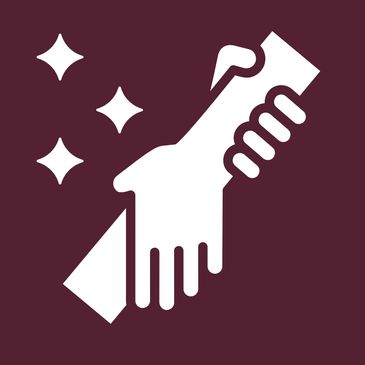 Icon of a hand cleaning a surface with sparkles indicating cleanliness.