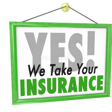 Hanging sign that reads " Yes!, We take your Insurance."