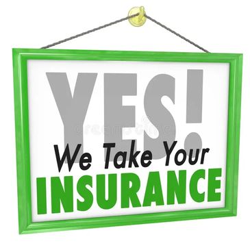 Hanging sign that reads " Yes!, We take your Insurance."