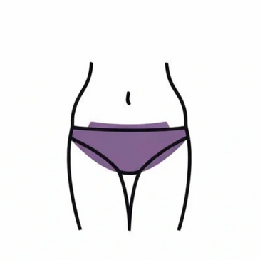 Illustration showing the brazilian area highlighting hair removal zones for waxing services.