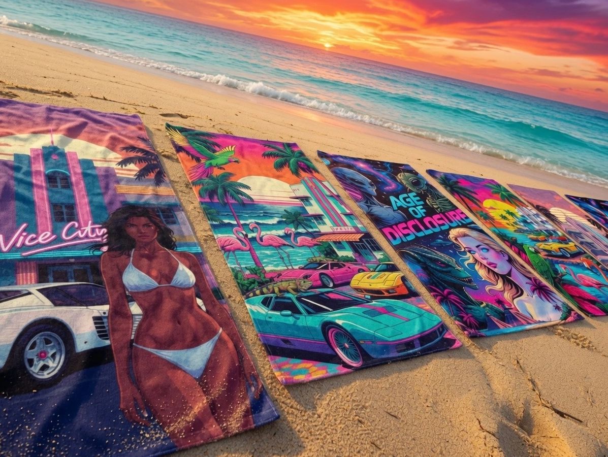 Buy Miami Beach Towels with Vice 
City Art Deco designs flamingos palm trees  parrots & Ocean Drive