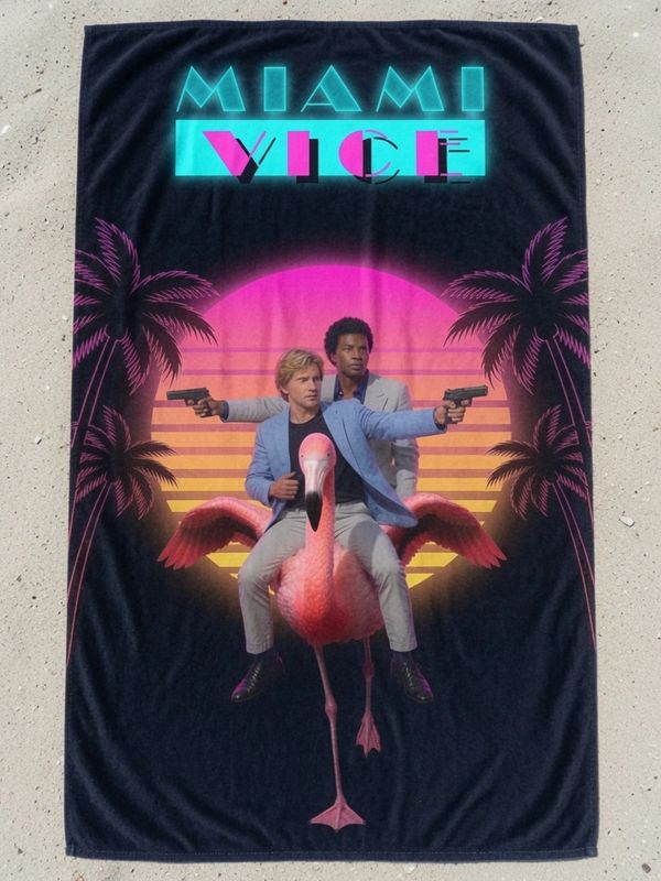Buy Miami Beach Towels retro neon Miami Vice sunset pink flamingo with palm trees in 80s style