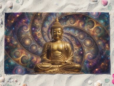 beach towel gold buddha sacred geometry design om symbols yoga cosmic spiritual Miami Beach Towels