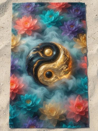 beach towel yin yang lotus flower gold melted myst colorful zen yoga mat ethereal Miami Beach towels