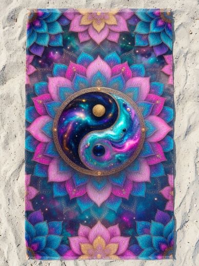 beach towel yin yang lotus mandala spiritual pink blue beautiful galaxy balance Miami Beach towels
