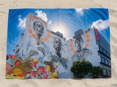 beach towel Wynwood walls Miami graffiti art mural downtown El Mac love supreme Miami Beach Towels