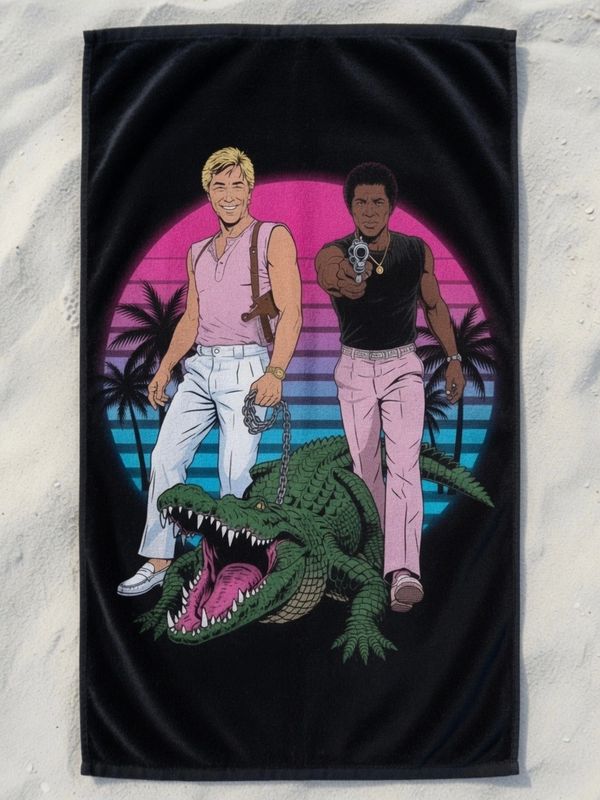 Miami Beach Towels Miami Vice Crockett Tubbs Elvis alligator retro pop art beach towel vcolorful