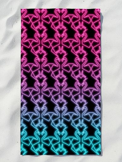 hot pink flamingo beach towel neon purple blue retro Miami Beach Towels colorful unique miami design
