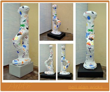Collage of colorful abstract sculptures with playful designs.