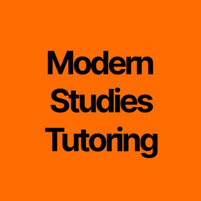 Logo of Modern Studies Tutoring, containing black text on an orange square background.