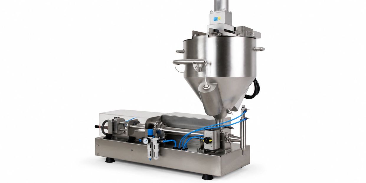 Industrial stainless steel filling machine.