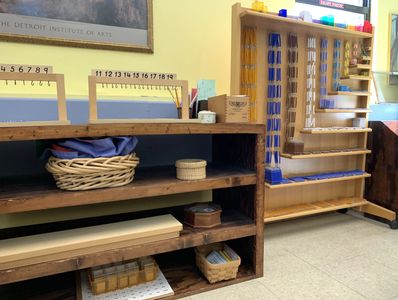 A picture of the numbers and wooden objects inside a room