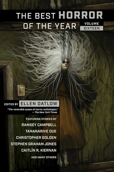 Book cover featuring a dark horror theme with eerie figure and white hair.