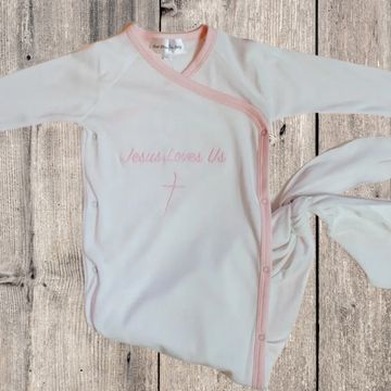 Jesus Loves  Baby Gown with Pink Trim