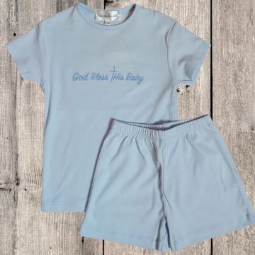 God Bless This Baby  - Light Blue on Light Blue
Day  Lounge Set wibth Emroidery