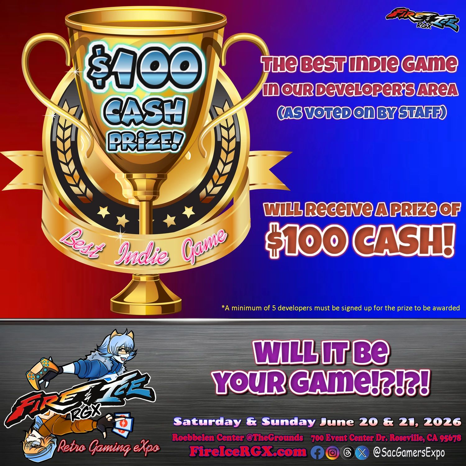 FireIce RGX Retro Gaming Expo offers $100 cash prize for best indie game.