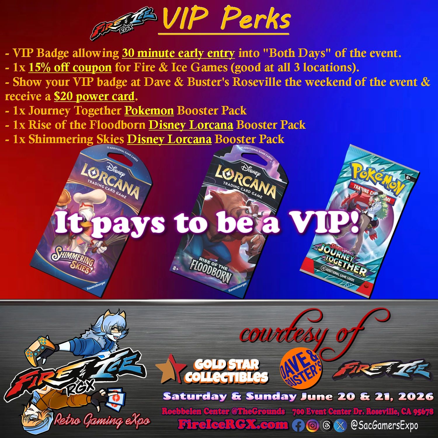 VIP perks for Fire &amp; Ice RGX include early entry, discounts, and exclusive booster packs.