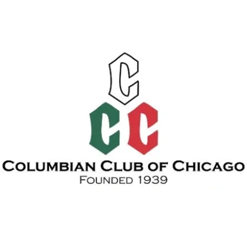 Logo of the Colombian Club of Chicago with three stylized Cs in black, green, and red.