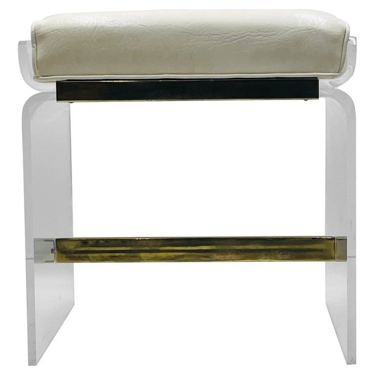 Lucite & Brass Vanity Bench by Charles Hollis Jones, USA 1960's