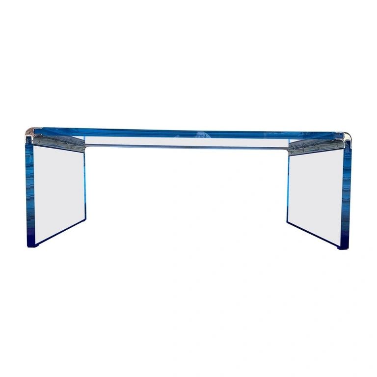 Waterfall Style Coffee Table in Chrome, Clear & Cobalt Blue Lucite by Amparo Calderon Tapia
