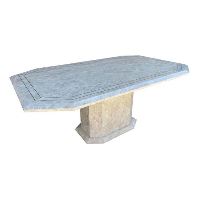 Tessellated Stone & Brass Dining Table by Maitland Smith, Philippines 1980's