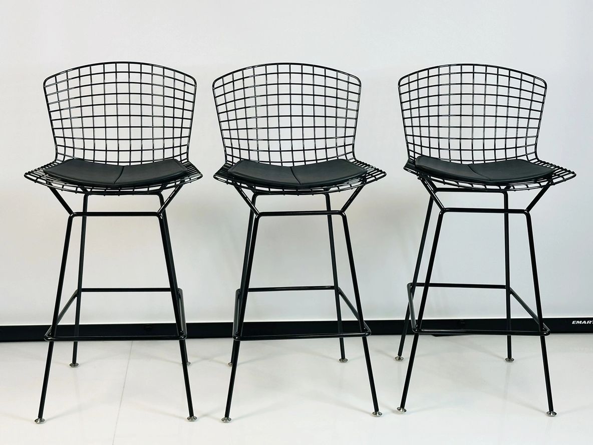 Set of Three Harry Bertoia Barstools for Knoll, Signed & New in Original Boxes
