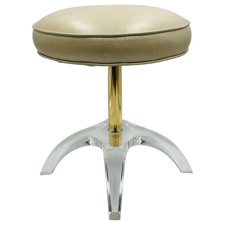 Sculptural Vanity Stool in Lucite & Brass by Charles Hollis Jones
